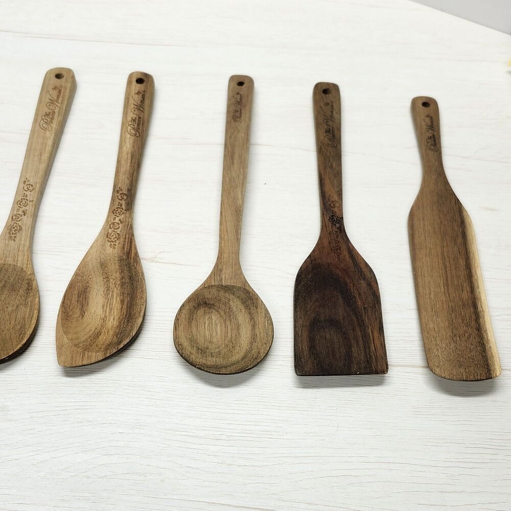 The Pioneer Woman 7-Piece Acacia Wood Kitchen Cooking Utensil Set Spoons & Spatu - Picture 6 of 12